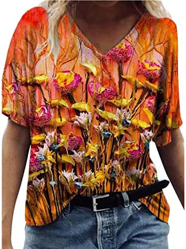 Јуниори пеперутка сликарство графички маици длабоки v врат блузи кошули кратки ракави летни летни есенски маици 2023