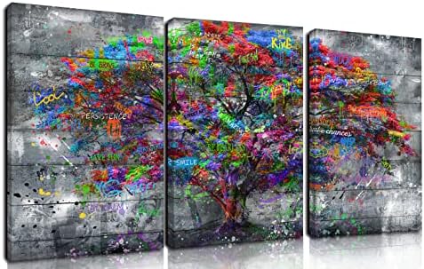 SixtTart дрво на животот wallид -уметност - графити платно wallид декор - 3 парче wallидна уметност за дневна соба подготвена да виси