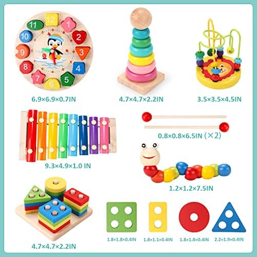 Qizebaby Montessori Играчки за 2 Годишни Момчиња Девојки, 6 ПАРЧИЊА Деца Дрвени Играчки, Бебе Момче Играчки 3-6 Години, Предучилишна Едукативна