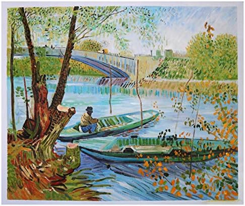Риболов во пролетта, Понт де Клиши - Винсент ван Гог рачно насликано масло за сликање, репродукција на речен пејзаж, декор на wallидот