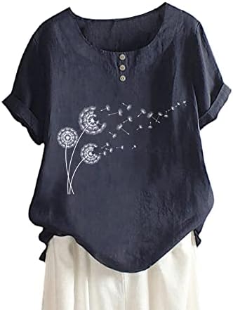 Фланел работни кошули за жени жени летен круг вратот копче за глуварче, печати кратки ракави маица, жени фустан