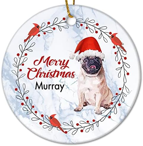 Среќен Божиќ Акита Ину куче Венец Персонализирано име Божиќен керамички украс куче дома