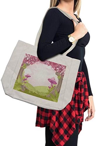 Торба за купување печурки од печурки, цреша цветни дрвја копнена шума надреална фантазија на чудо-земја, слика, еко-пријателска торба за