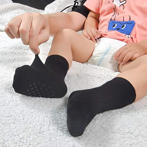 Jakidar 12 пакет бебешки чорапи памучни екипаж за мали деца, носат чорапи за деца кои не се лизгаат на дното