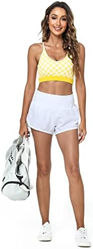Gymенски виножито женски високи половини атлетски шорцеви лесен брз тренинг салата за трчање шорцеви со џебови