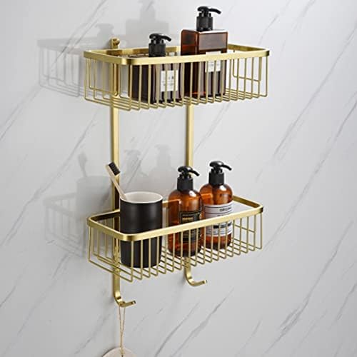 Xjjzs бања двојна полица за складирање нерѓосувачки челик четкан златен бања за туш за туширање шампон решетката за шампон