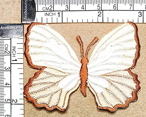 Kleenplus 3 парчиња. Бела кафеава пеперутка цртан филм железо на закрпи Активности извезени лого додатоци за облека DIY костуми уметности