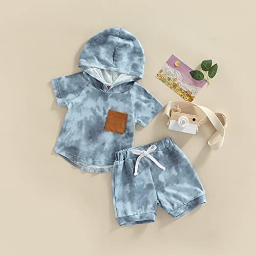 Lzcyilanxiulsl дете бебе момче летна облека вратоврски за боја без ракави на качулка и обични шорцеви поставени симпатични облеки за новороденчиња