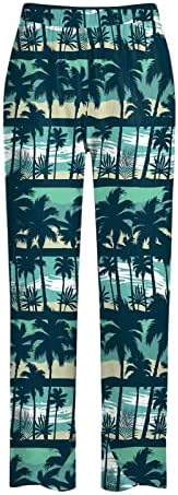 Памучни постелнини панталони за жени цветни печати лето бохо хареми панталони обични лабави вклопени широки нозе исечени плажа пантолони