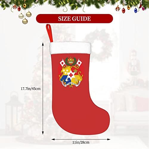 QG ZZX Божиќни чорапи со бела супер мека кафушка манжетна Национален амблем на Тонга Божиќни чорапи Божиќни украси за порибување