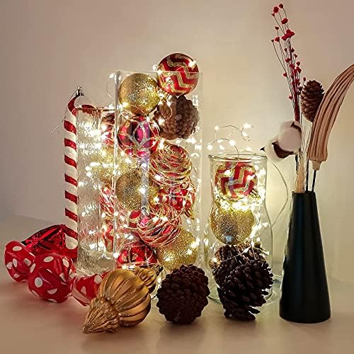 24 парчиња божиќни топки украси, црвени и златни распрскувани сјајни сјајни мат блескави новогодишна елка што висат топки поставени