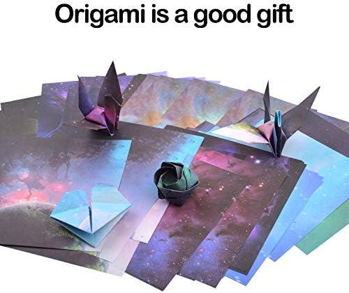 Хартија Оригами, 70 листови Прекрасна хартија за преклопување на небото, 6 -инчен надворешен простор плоштад лесен преклопен