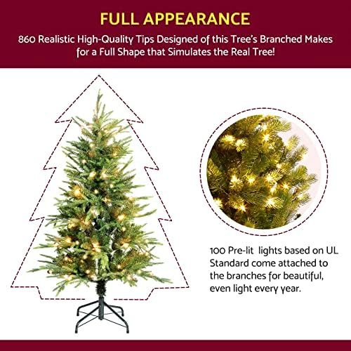 Џојд ДЕКОР 4,5 СТАПКИ Вештачко Претходно осветлено Новогодишно Дрво Со Светла, Божиќна Празнична Декорација, Бујни Гранки Со Целосна