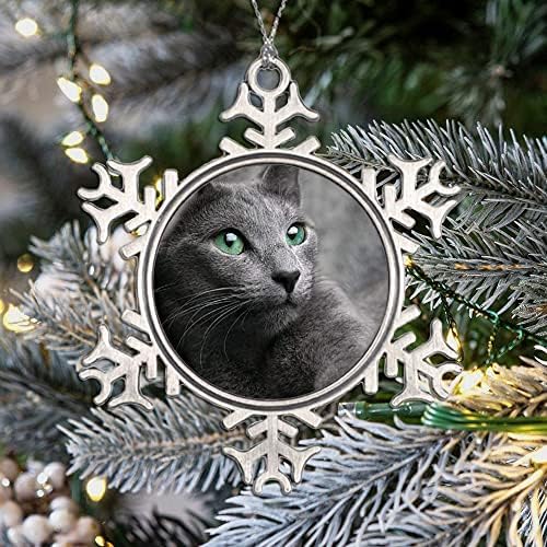 Божиќни украси, мачки руски сини изглед очи сиво украс за миленичиња, украсен украс, украсен украс за украси, виси декор подарок, 3 инчи