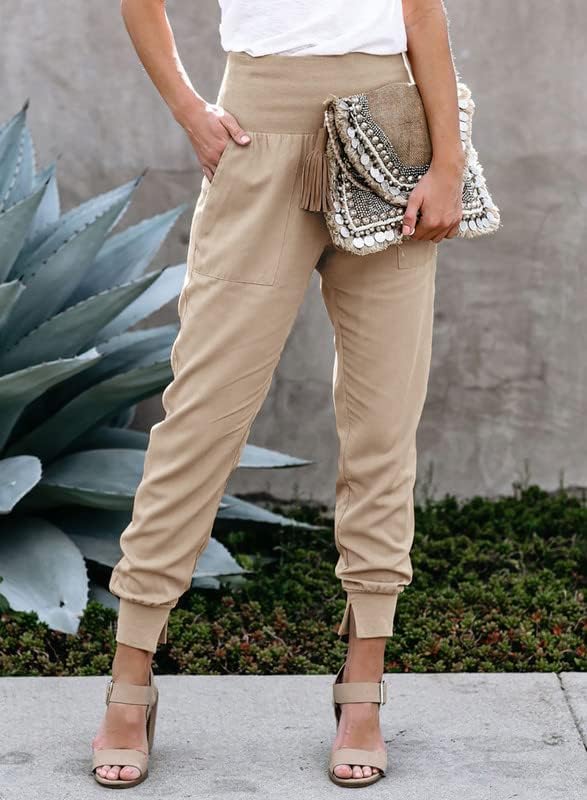 Dokotoo женски моден случај на лежерна еластична половината памук џогирање џогерски панталони со џебови