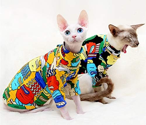 Sphynx без влакна мачка ладно дише летни памучни кошули миленичиња облека со златен ѓердан јака, жолти маици маици со ракави, мачки и мали кучиња