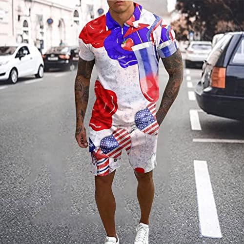 Спортски шорцеви Траги за мажи за мажи со американско знаме печати мускули и спортски шорцеви патеки до атлетски костум за кратки ракави