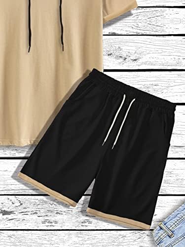 Ојоангл машки 2 парчиња облека во боја на кратки ракави за кратки ракави со качулка и шорцеви поставени шорцеви