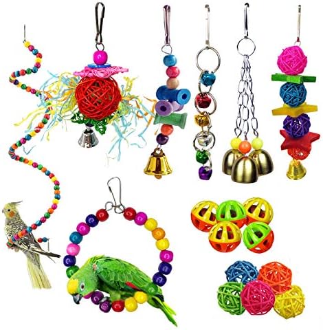 Kathson 17 спакувани играчки за птици папагали за џвакање играчки, висечки bellвонски птици кафез играчки шарени играчки за