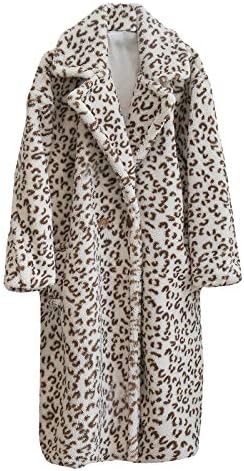 Foviguo Зимски палто за жени, основен партиски долг ракав кардиган за жени одморен преголем јакна дебел леопард