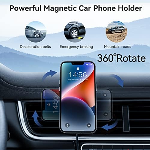 Држач за магнетски телефон Qaqvav за автомобил, компатибилен со безжичен полнач Magsafe, 360 ° прилагодлив силен магнетски за држач