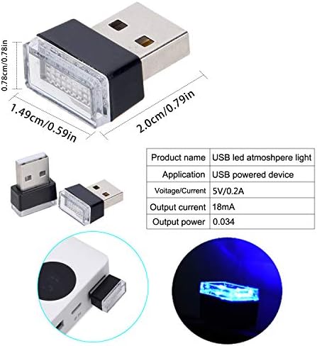 Febrytold 4pcs Сина USB Автомобил Внатрешни Атмосферски Светилки, Универзална МИНИ Led USB Светла за Автомобил Декорација, Осветлување