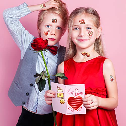 Qpout 135Pcs Сјај Денот На Вљубените Привремени Тетоважи За Деца Тинејџери Возрасни Романтични Црвено Срце Роза Слатка Љубов Лице Лажни