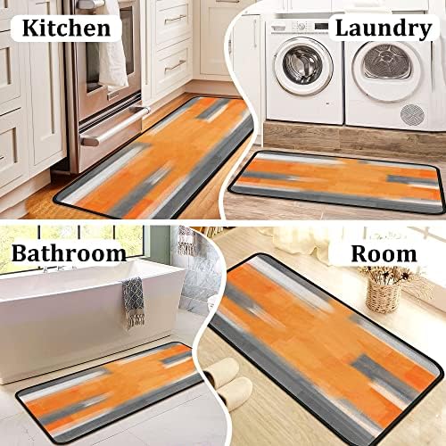 Портокалови кујнски килими сет од 2 - кујнски подни душеци кои не се лизгаат - кујнски душек за миење садови за миење садови за домашни додатоци
