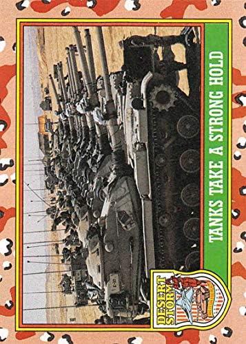 1991 Топс Пустинска Бура Жолто Лого Писмо Коалиција за Мир Тргување Картички 40б Тенкови Заземаат Силно Држење