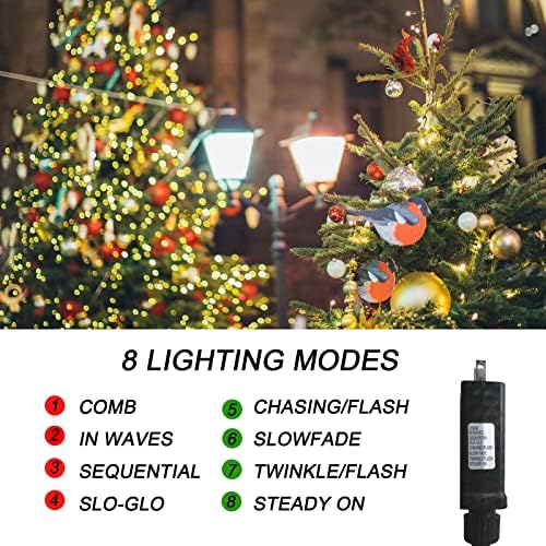 82 FT Twrink String Lights 200 LED PVC жица жица светла со 8 режими на осветлување за Божиќна внатрешна декорација на отворено дома