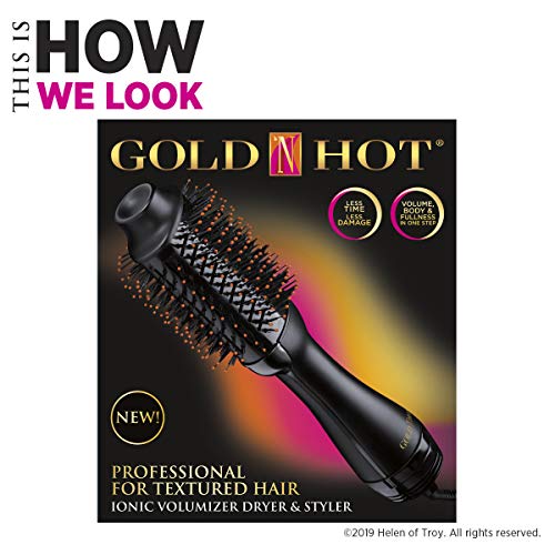 Злато n топла професионална една чекора за фен за коса и волумен, четка за топол воздух, црна
