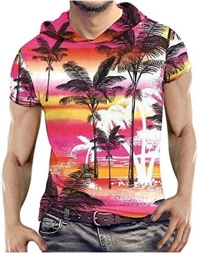 Хавајска качулка маица со кратки ракави 3Д тропски печати плажа врвови маички кошули 2023 модни атлетски дуксери врвови