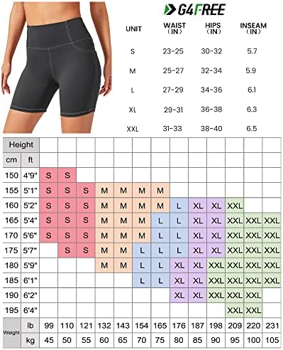 G4Free Biker Shorts за жени 5 ”/8 Високиот тренингот за вежбање со јога со високи половини со задни џебови за обична теретана