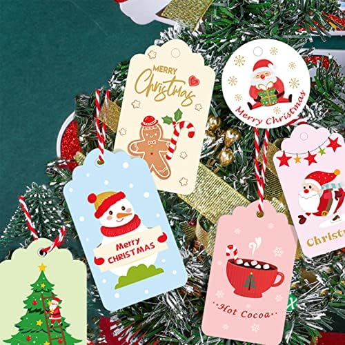 Божиќни ознаки, 100 пакувања во боја Крафт хартија за Божиќни подароци со црвено памучно јаже за DIY Божиќ празник подарок декор Божиќ подарок