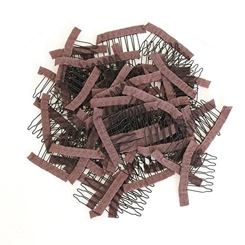 Цик -цак коса 50 парчиња додатоци за перика од не'рѓосувачки челик чешли црна и кафеава боја перика за правење чешли и клипови за