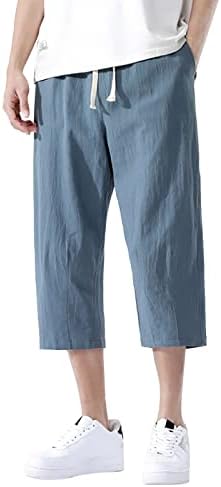 Момци облека за машки капри панталони со лесна лабава лабава 3/4 шорцеви, влечејќи еластична половината, широки панталони за нозе мажи