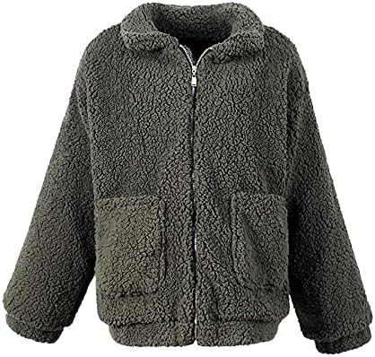 Женски палто со долг ракав плус големина зимски парк трендови удобни палта цврста густа лабава со џебови лапел