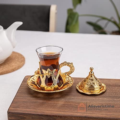 Алисверистим Рачно изработена турска чај вода Замзам Служење поставени очила за чинија, послужавник и лажица