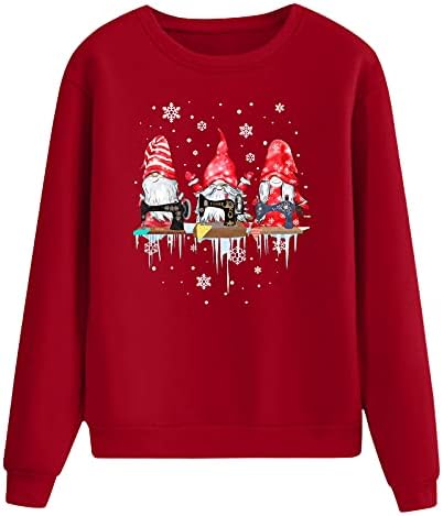 Графички џемпер лабава долга ракав пулвер Божиќни врвови Божиќни екипи џемпери жени каузални џемпери