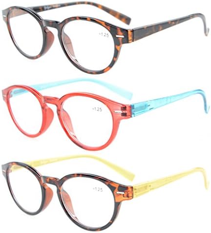 Очила за очи на очила за очи 3 пакувања со удобно пролетни раце класичен стилски круг-кристален чист вид +1,25