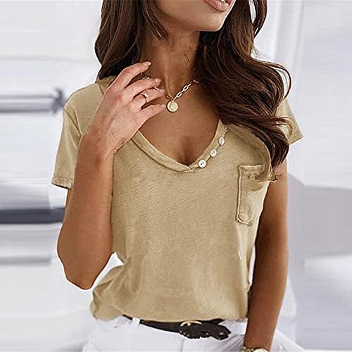 Женски кратки ракави врвови женски обични цврсти лабави v вратот кратки ракави копче маица врвови лабава маица
