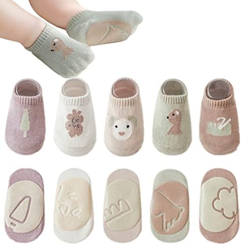 Бебешки подни чорапи со костец кои не се лизгаат, новороденчиња новороденчиња, кои не се лизгаат чорапи, унисекс момче девојче глужд, затворен