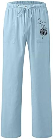 Етики Постелни карго панталони жени со еластична половината со еластична половината, панталони со џебови со џебови женски панталони за плажа