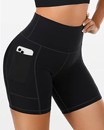 SportNeer Biker Sharts Високи половини: Јога шорцеви спандекс 7 со 2 џебови за тренингот за компресија компресија жени атлетски шорцеви