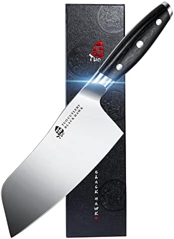 Туо месар нож, 8 инчи месо Клејвер Скимитар кршејќи заоблен резбан нож германски HC челик со целосна рачка од танг Пакауд, кујнски