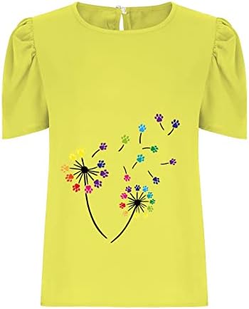 Женски летни врвови трендовски обични цветни маици со кратки ракави за кратки ракави на вратот маици слатки удобни маички кошула лабави