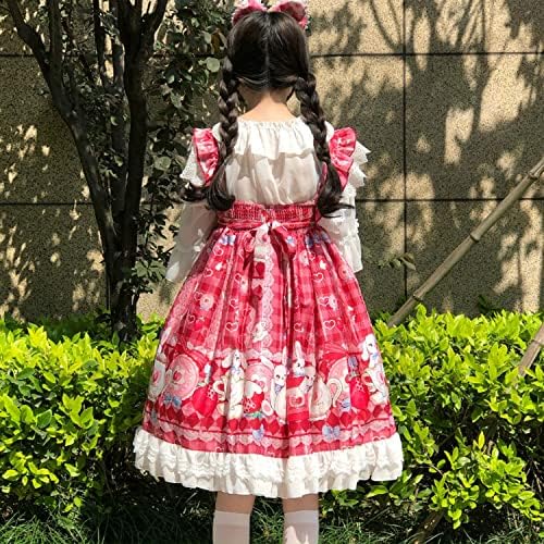 Косплеј На Слатки Тинејџерски Девојки Во Јапонски Стил Лолита Фустан Со Висок Струк Каваи Зајаче Од Јагоди Слатки Фустани