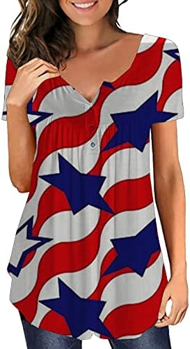 4 -ти јули во САД знаме Туника на врвови за жени стомаци што се кријат маички летни лековити празници со кратки ракави на кратки ракави
