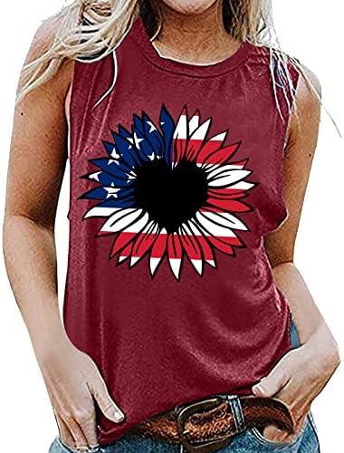 4-ти јули кошули резервоар за врвови за жени во САД знамето лето обични starsвезди без ракави, ленти за атлетски резервоар за атлетски резервоари