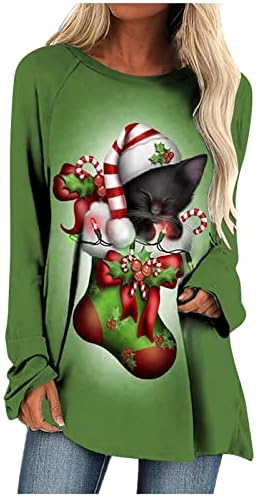 Гатксвг Смешни 3Д Блузи За Печатење Мачки За Жени Маици Со Кратки Ракави Маици За Божиќни Туники Пуловер Лесна Кошула